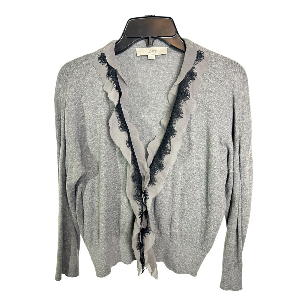 Ann Taylor LOFT Soft Cotton Gray  Cardigan Long Sleeve Size Medium B551